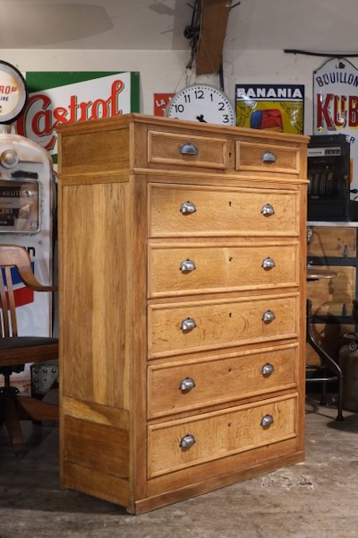 meuble de metier ancien grand tiroirs en chene